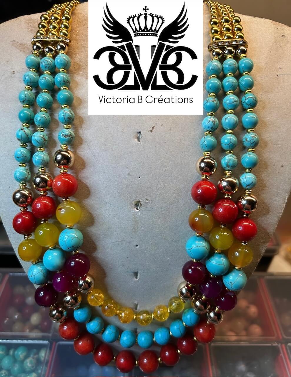 Blue natural stone beaded necklace